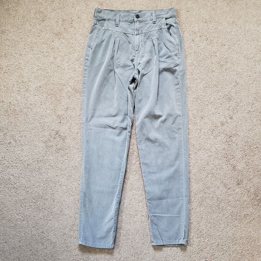 American Eagle Outfitters Gray Retro Corduroy Mom Pants Pleated 100% Cotton Sz 2